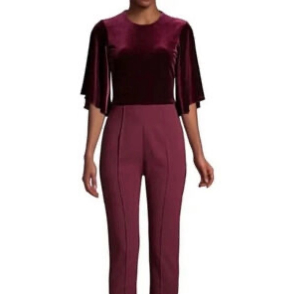 Black Halo Burgundy Velvet Cape Jumpsuit – Size 8 – Elegant Evening